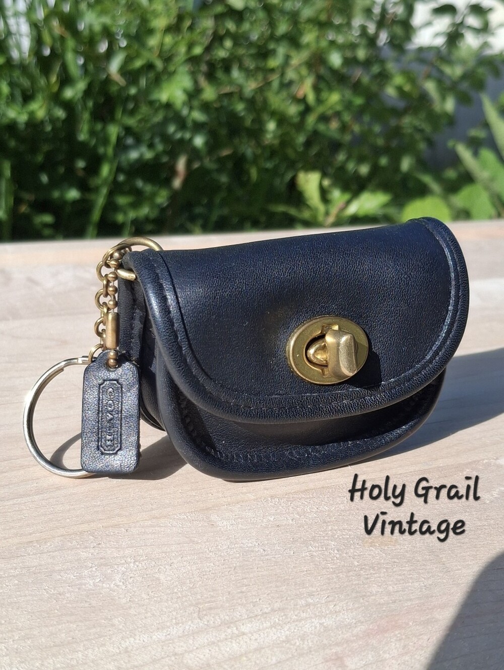 Vintage 90's Coach Black Leather Mini City Key Fob Coin Purse #7105